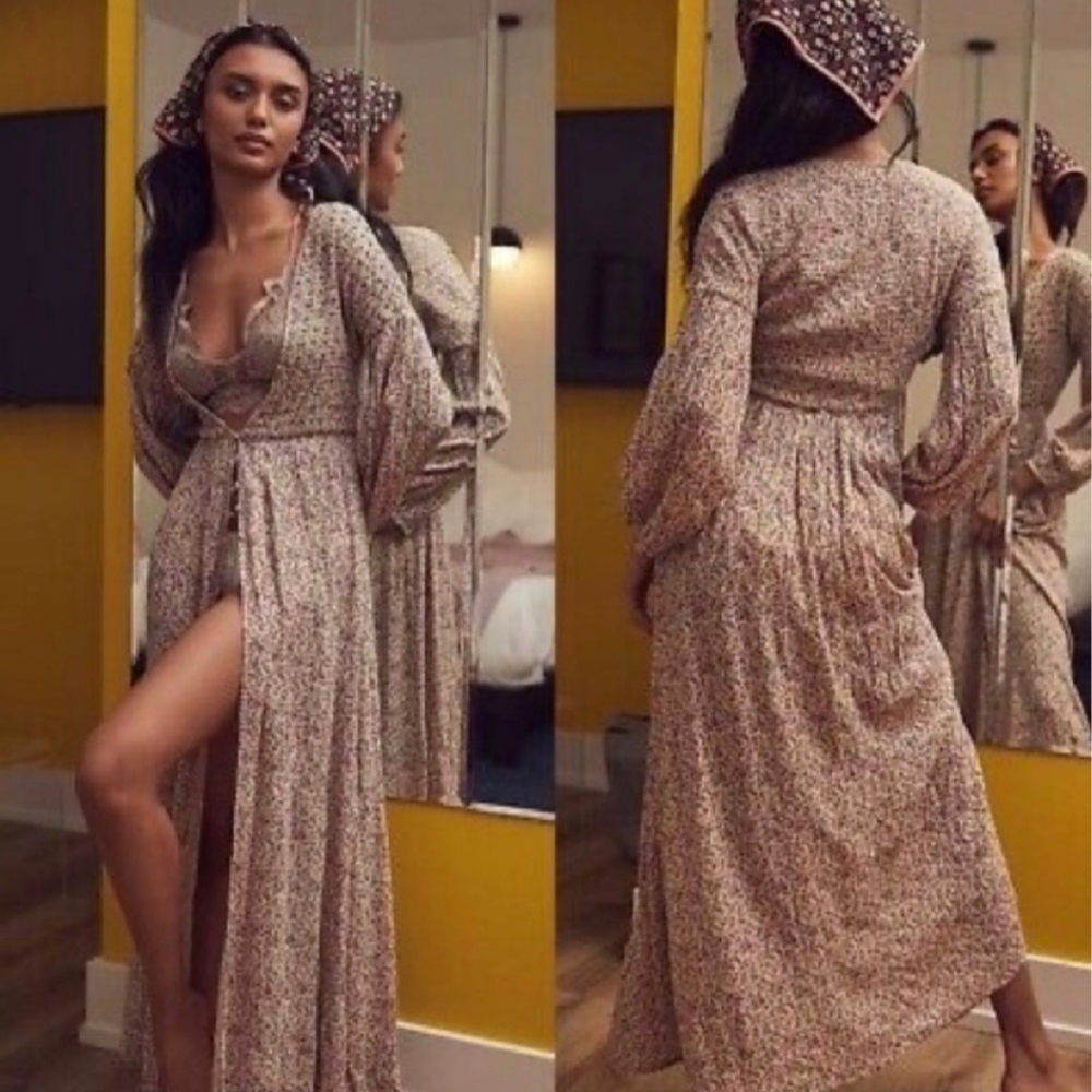 Free People Beaded Long Sleeve Duster / Dress